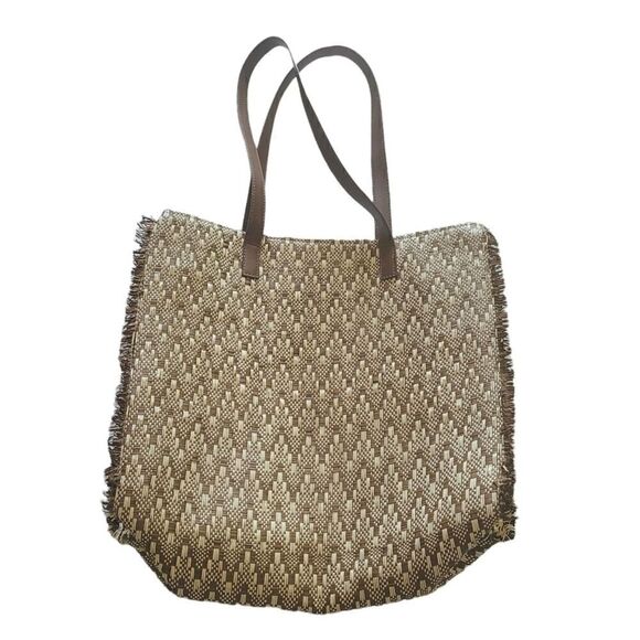 Sun & Sand Beach Tote Woven Straw weaved Ivory Brown Large bohemian neutral - Picture 10 of 10